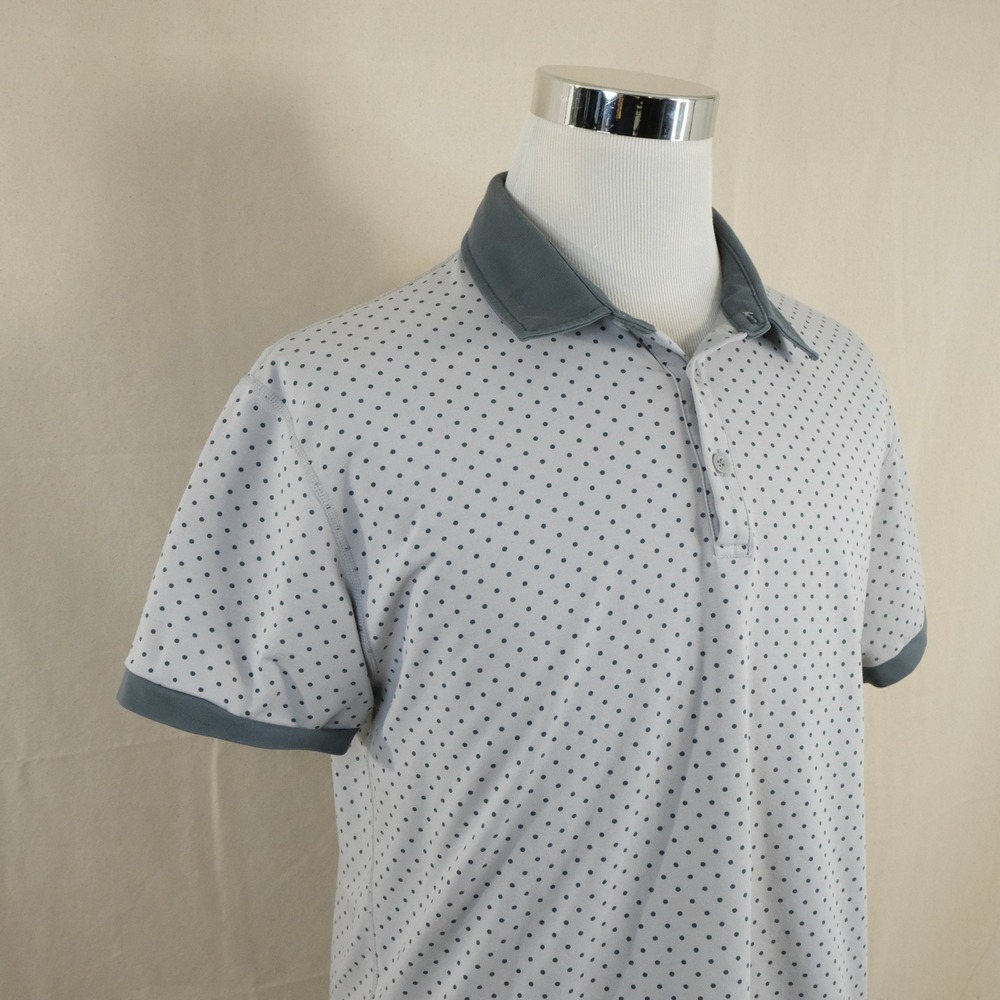 BYLT Large Drop Cut Polo Gray Polka Dot Short Sleeve Lux Cotton Poly Blend Mens